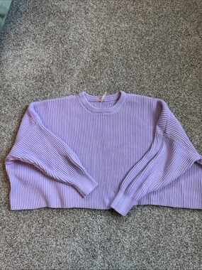 Free People Cropped Lavender Ribbed Knit Sweater